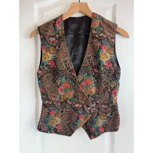 Vintage Women's Floral Paisley Print Corduroy Vest Size XS / S   *READ*